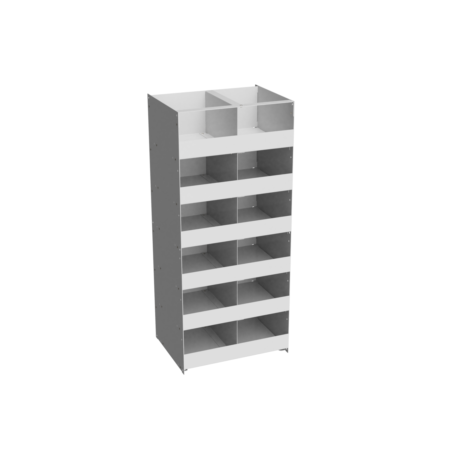 Render of the left-hand module: a tall two-column stack of pigeon-hole compartments