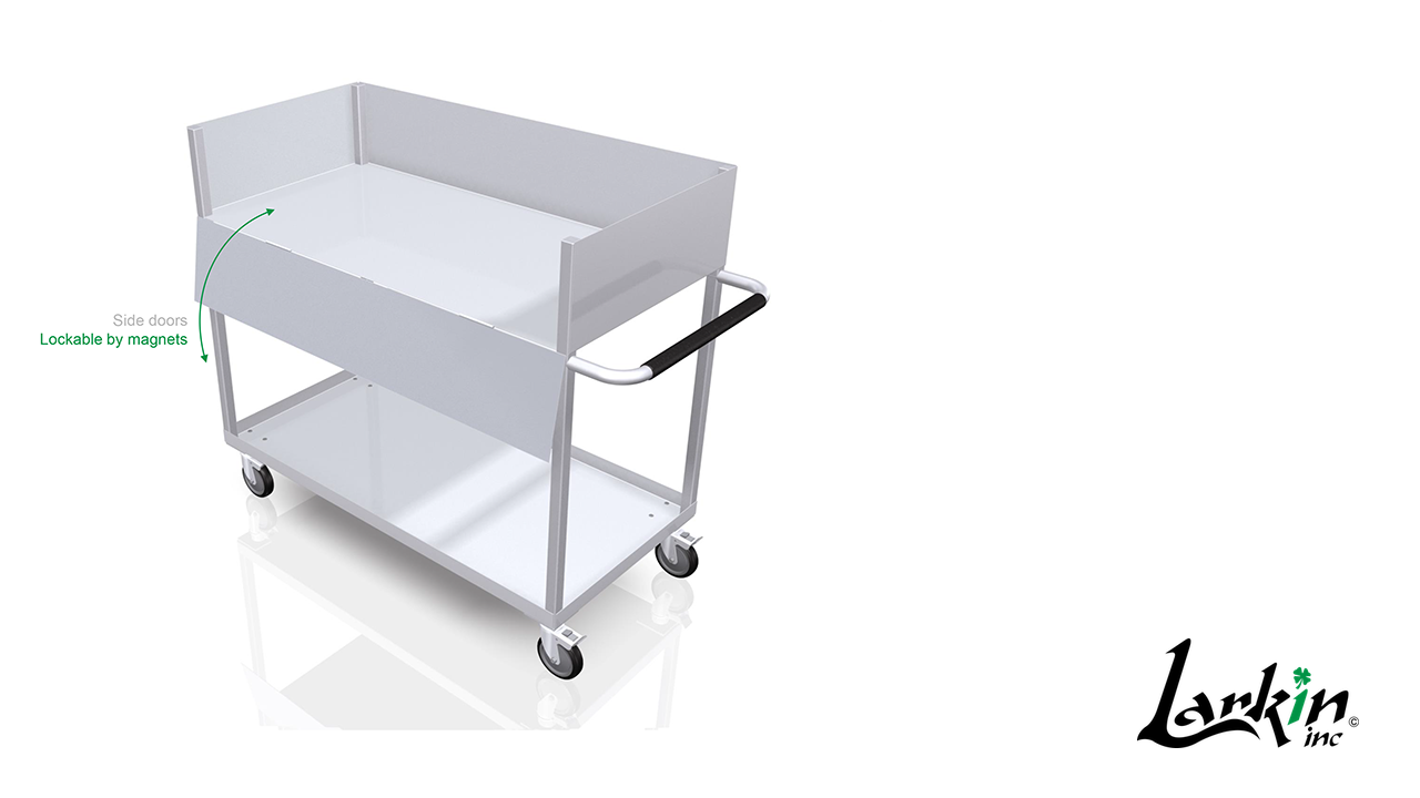 Versa Packing Cart with the side doors called out, held shut by industrial magnets
