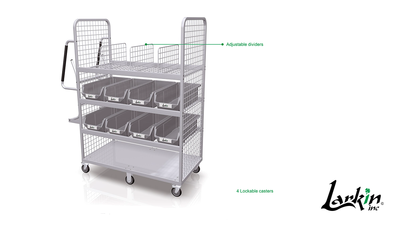 Versa Picking Cart with the adjustable wire dividers on its top shelf called out